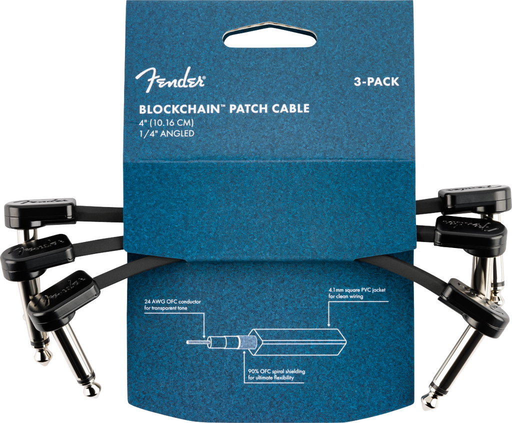 Fender Blockchain 4" Patch Cable, 3-Pack, Angle/Angle
