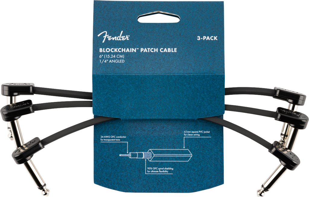 Fender Blockchain 6" Patch Cable, 3-pack, Angle/Angle