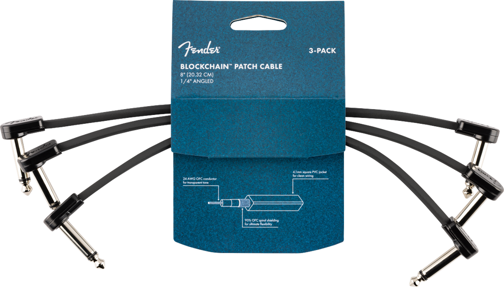 Fender Blockchain 8" Cable, 3-pack, Angle/Angle