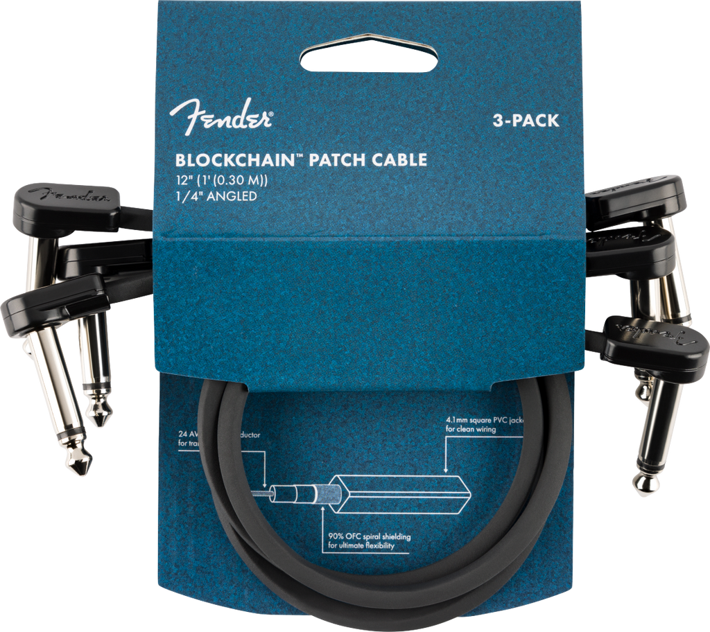 Fender Blockchain 12" Patch Cable, 3-pack, Angle/Angle