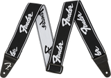 Fender WeighLess 2" Running Logo Strap, Black/White